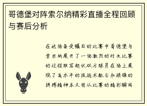哥德堡对阵索尔纳精彩直播全程回顾与赛后分析
